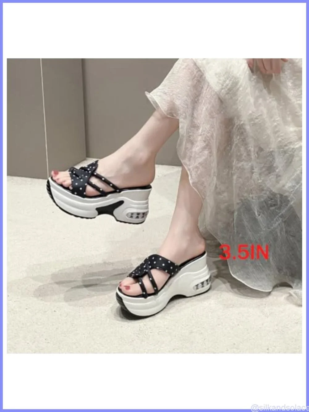 Womens Platform Wedge Sandals Chunky Mule Slippers Arch Support Polka Dot Bow